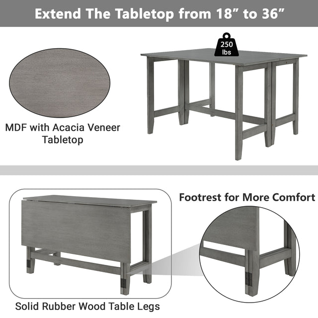 TOPMAX Farmhouse Wood Extendable Dining Table with Drop Leaf for Small Places, Gray