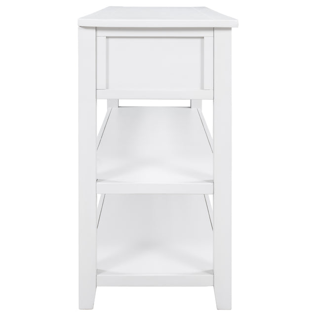 TREXM Retro Design Console Table with Two Open Shelves, Pine Solid Wood Frame and Legs for Living Room (Antique White)