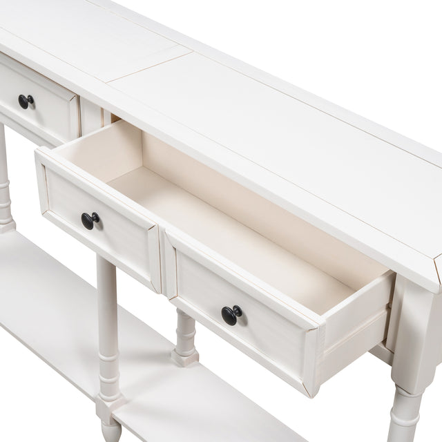 TREXM Console Table Sofa Table Easy Assembly with Two Storage Drawers and Bottom Shelf for Living Room, Entryway (Ivory White)