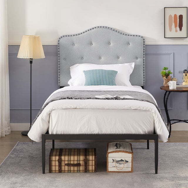 B113 Twin bed, Beautiful headboard with buttons Strong iron frame with high temperature paint