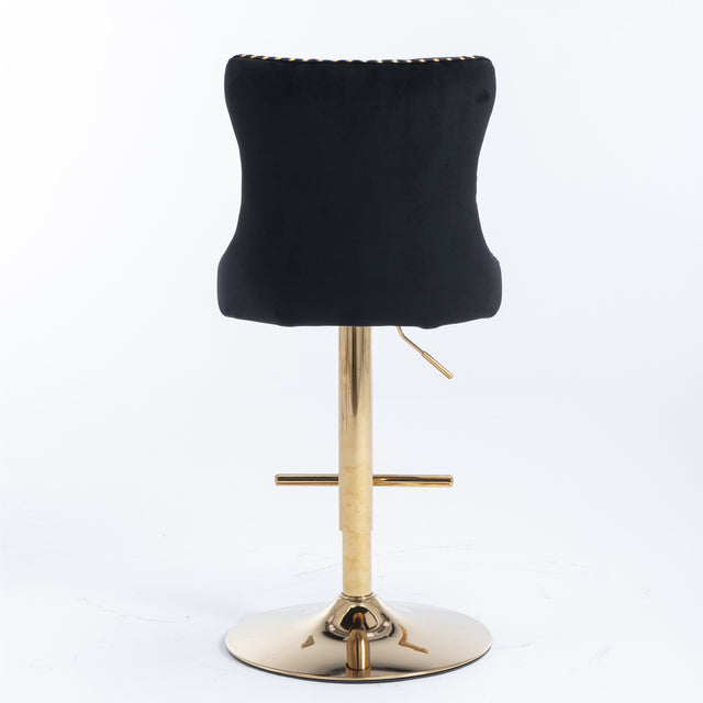 A&A Furniture,Golden Swivel Velvet Barstools Adjusatble Seat Height from 25-33 Inch, Modern Upholstered Bar Stools with Backs Comfortable Tufted for Home Pub and Kitchen Island(Black,Set of 2)