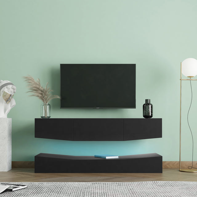 LED TV Stand for 55 inch TV, Modern Entertainment Center with LED Lights, TV & Media Furniture Console for Under TV Living Game Room Bedroom,Black