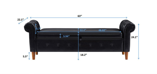 Black Multifunctional Storage Rectangular Sofa Stool