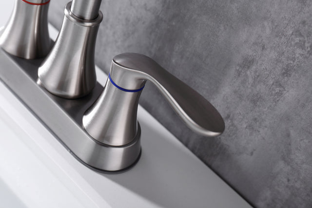 2-Handle 4-Inch Brushed Nickel Bathroom Faucet, Bathroom Vanity Sink Faucets with Pop-up Drain and Supply Hoses