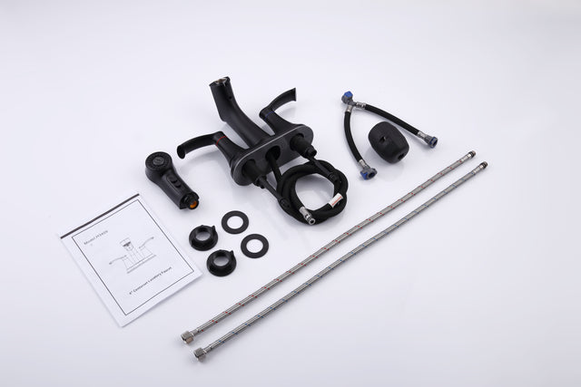 Bathroom Faucets for Sink 3 Hole,Brushed Nickel Bathroom Faucet with Pull Out Multi Functional Sprayer,Vanity Sink Faucet 2 Handle Centerset 4 inch Pull Down Faucet with 2 Water Lines,RV Camper Faucet