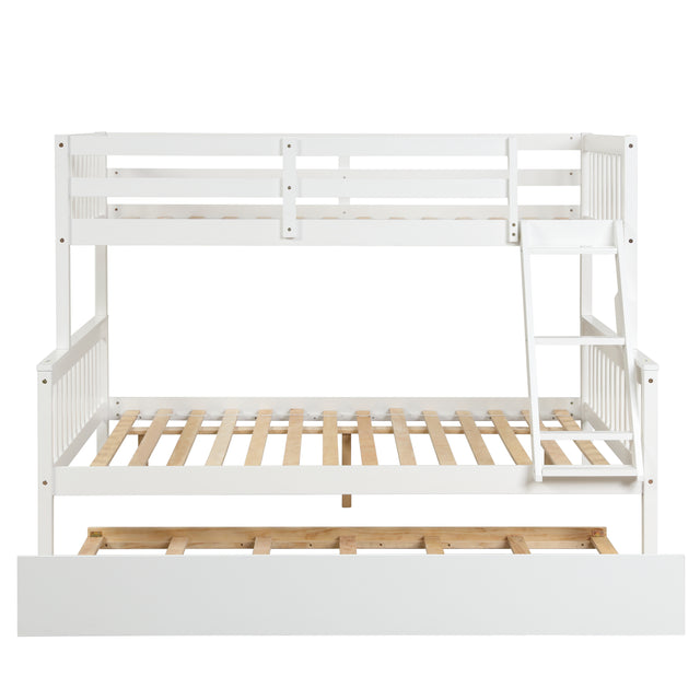 Twin Over Full Bunk Bed with Trundle, Convertible into 2 Beds, the Bunk Bed with Ladder and Safety Rails for Kids, Teens, Adults, White (Old Sku:W504S00030)