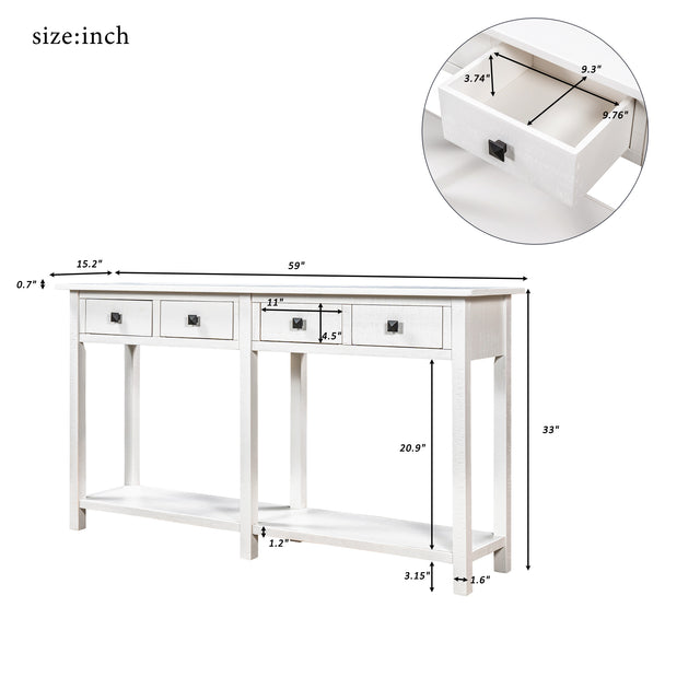 TREXM Rustic Brushed Texture Entryway Table Console Table with Drawer and Bottom Shelf for Living Room(Ivory White)