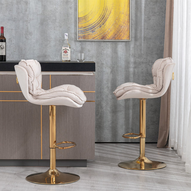 A&A Furniture,Swivel Bar Stools Set of 2, Velvet Counter Height Adjustable Barstools, Dining Bar Chairs Upholstered Modern Bar Stool for Kitchen Island, Cafe, Bar Counter, Dining Room(Beige)