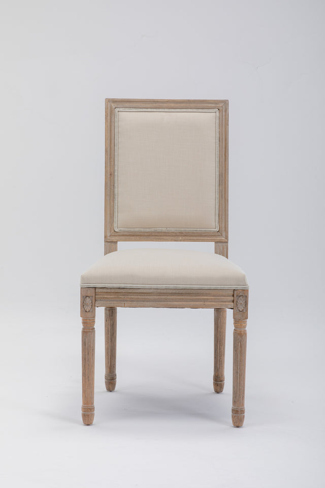 French Style Solid Wood Frame Linen Fabric Antique Painting Dining Chair ,Seat of 2,Cream