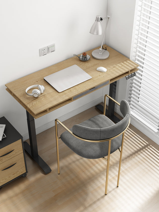 Tobacco Wood Lift table, Electrical Adjustable Table for Office or Home Work, Black