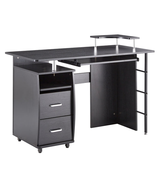 D&N solid wood computer Desk,office table with PC droller, storage shelves and file cabinet , two drawers, CPU tray,a shelf used for planting, single , black. 47.24''L 21.65''W 34.35''H