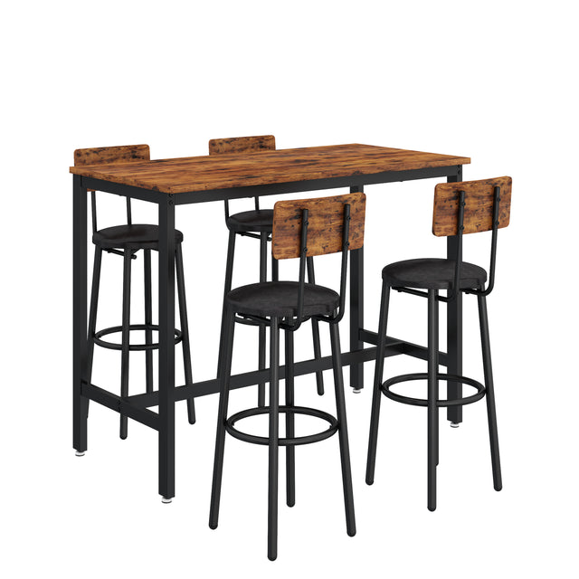 Bar Table Set with 4 Bar stools PU Soft seat with backrest, Rustic Brown, 47.24'' L x 23.62'' W x 35.43'' H.