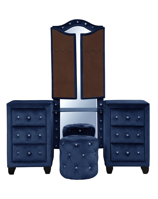 Hazel Queen 6 Pc Vanity Bedroom Set Made With Wood In Blue Color