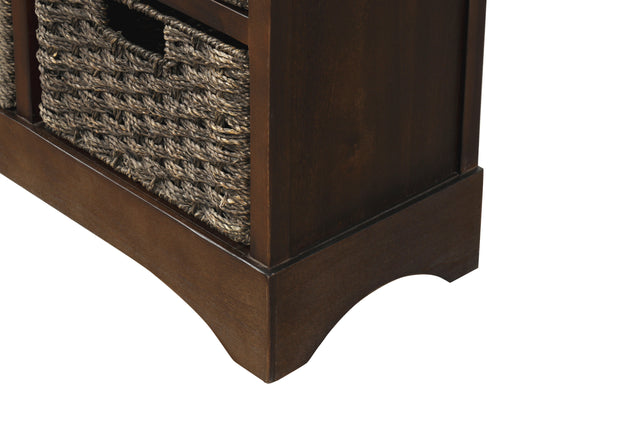 TREXM Rustic Storage Cabinet with Two Drawers and Four Classic Rattan Basket for Dining Room/Living Room (Espresso)