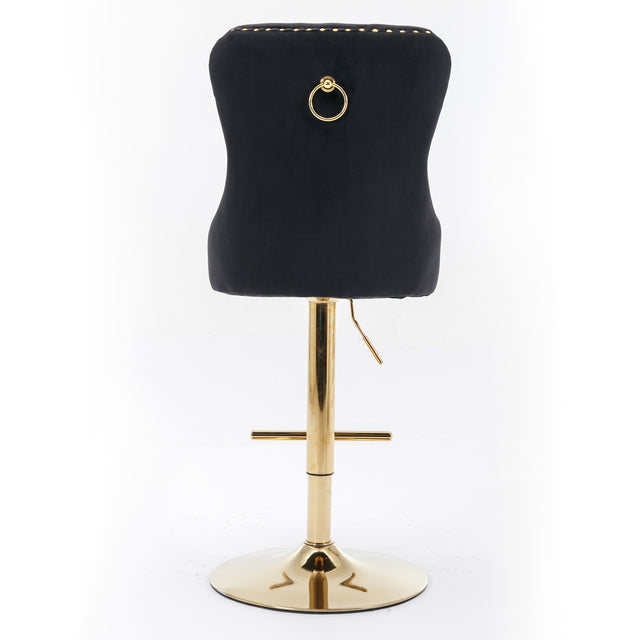A&A Furniture,Thick Golden Swivel Velvet Barstools Adjusatble Seat Height from 27-35 Inch, Modern Upholstered Bar Stools with Backs Comfortable Tufted for Home Pub and Kitchen Island (Black,Set of 2)