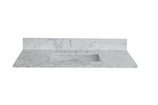 Montary 43"x 22" bathroom stone vanity top carrara jade engineered marble color with undermount ceramic sink and 3 faucet hole with backsplash