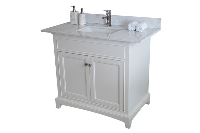 Montary 37"x 22" bathroom stone vanity top carrara jade engineered marble color with undermount ceramic sink and single faucet hole with backsplash