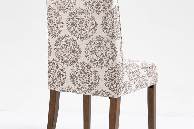 Cover Removable Interchangeable and Washable Coffee Medallion Fabric Upholstered Parsons Chair with Solid Wood Legs 2 PCS