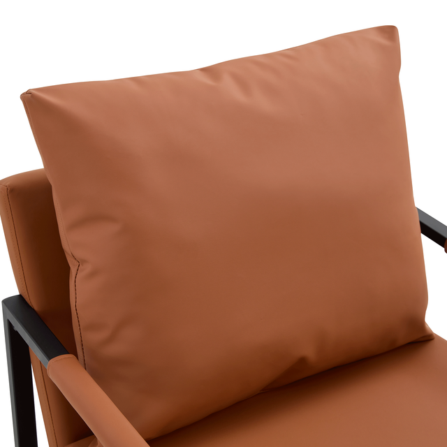 PU Leather Accent Arm Chair Mid Century Modern Upholstered Armchair with Metal Frame Extra-Thick Padded Backrest and Seat Cushion Sofa Chairs for Living Room ( Brown PU Leather + Metal Frame + Foam)