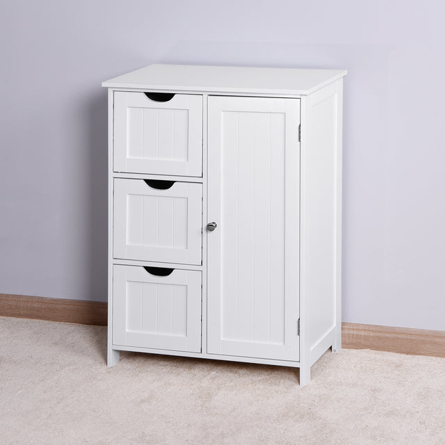 Bathroom Storage Cabinet, White Floor Cabinet with 3 Large Drawers and 1 Adjustable Shelf