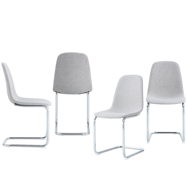 Dining Chairs Set of 4,Spoon shape Modern Style Dining Kitchen Room Upholstered Side Chairs, Accent Chairs with Soft Linen Fabric Cover Cushion Seat and plating Metal Legs Light Grey office chair
