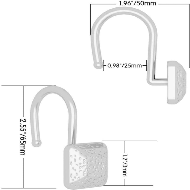 Silver Shower Curtain Hook, Zinc Alloy Hook, Set of 12