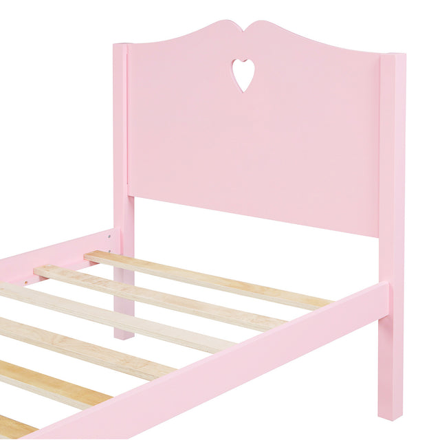 Twin Size Wood Platform Bed with Headboard,Footboard and Wood Slat Support (Pink)
