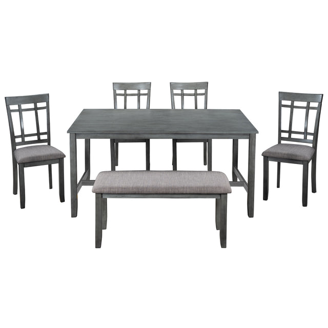 TOPMAX 6 Piece Wooden Dining Table set, Kitchen Table set with 4 Chairs and Bench, Farmhouse Rustic Style, Antique Graywash
