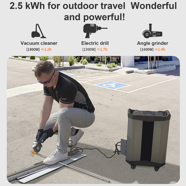 Trolley case, 2515Wh portable power station, for outdoor travel, home backup power, 3×AC120V output, a total of 2000W stable output power, peak power 4000W, LCD display, 3×DC5V/3A USB, 3×DC12V/10A out