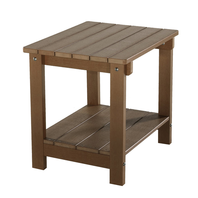 Key West Weather Resistant Outdoor Indoor Plastic Wood End Table, Patio Rectangular Side table, Small table for Deck, Backyards, Lawns, Poolside, and Beaches, Brown