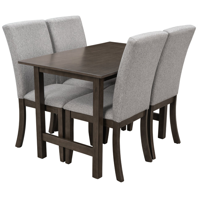 TOPMAX Farmhouse 5-Piece Wood Dining Table Set for 4, Kitchen Furniture Set with 4 Upholstered Dining Chairs for Small Places, Gray Table+Gray Chair