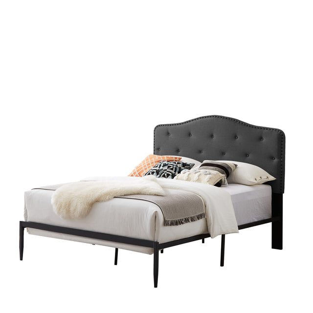 B113 Queen bed, Beautiful headboard with buttons Strong iron frame with high temperature paint