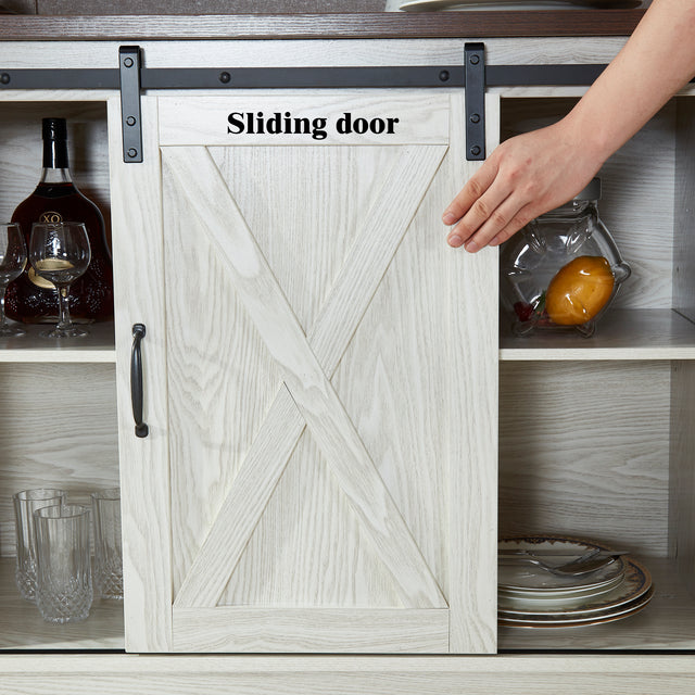 Buffet Sideboard/TV Stand / Storage Cabinet with 2 Sliding Barn Doors, Walnut+White Wash