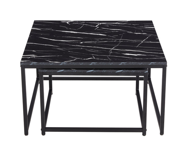 Modern Nesting Coffee Tables Set, Marble Black, 2pc, 31.5''L 31.5''W 17.72''H
