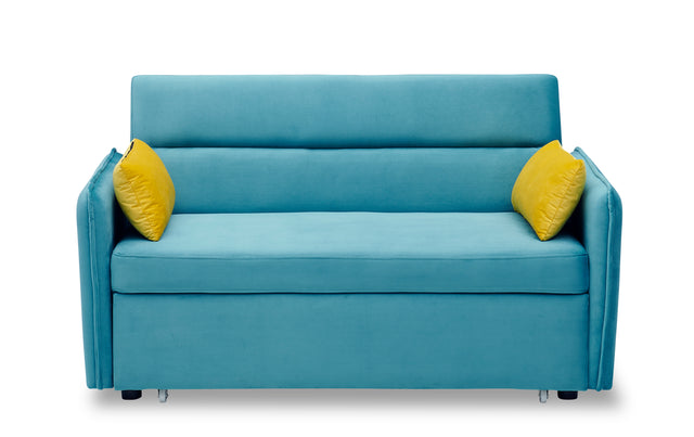 2120 Sofa Pull Out Bed Included Two Pillows 54" Velvet Sofa for Small Spaces Teal