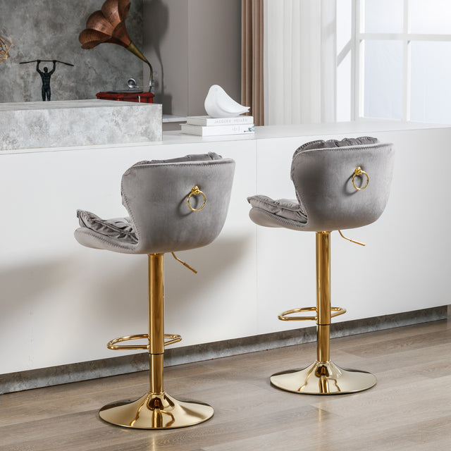 A&A Furniture,Swivel Bar Stools Set of 2, Velvet Counter Height Adjustable Barstools, Dining Bar Chairs Upholstered Modern Bar Stool for Kitchen Island, Cafe, Bar Counter, Dining Room(Gray)