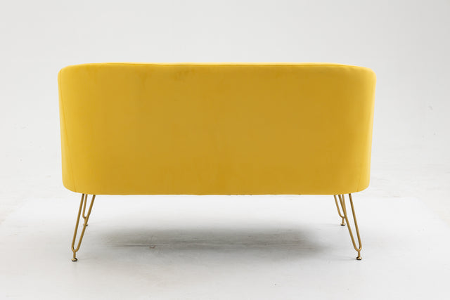 Twin Size Love seat Accent Sofa with Golden Metal Legs, Living Room Sofa with Tufted Backrest, 600 Pounds Weight Capacity