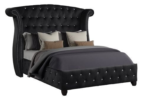 Sophia Full 6 Pc Vanity Upholstery Bedroom Set Made With Wood In Black