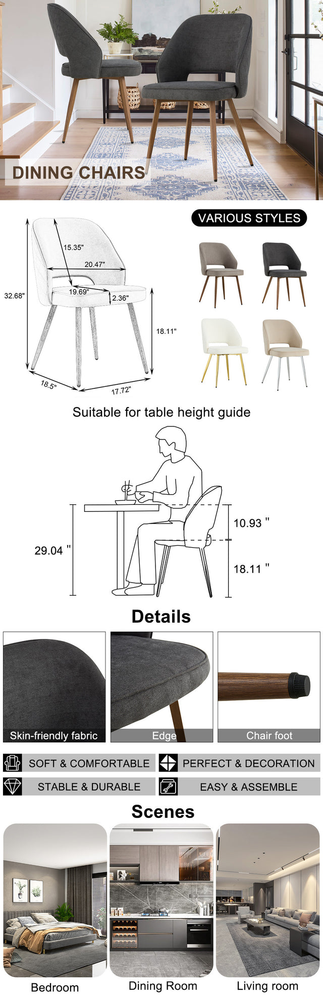 Modern Dining Chairs, Velvet Accent Chair, Living Room Leisure Chairs, Upholstered Side Chair with Metal Legs for Dining Room Kitchen Vanity Patio Club Guest (Set of 2) ( Dark Grey Office Chair)