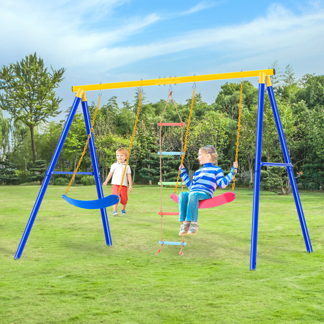 Outdoor Toddler Swing Set for Backyard, Playground Swing Sets with Climbing Ladder, Swing and Climbing Playset for Kids