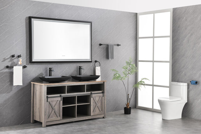 60in. W x 36in. H Oversized Rectangular Black Framed LED Mirror Anti-Fog Dimmable Wall Mount Bathroom Vanity Mirror Wall Mirror Kit For Gym And Dance Studio 36X 60