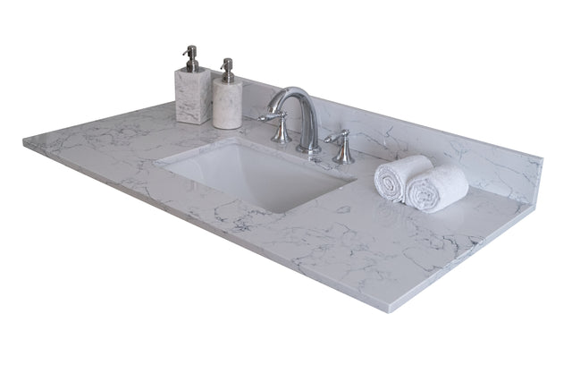 Montary 31" lightning white engineered stone vanity top backsplash