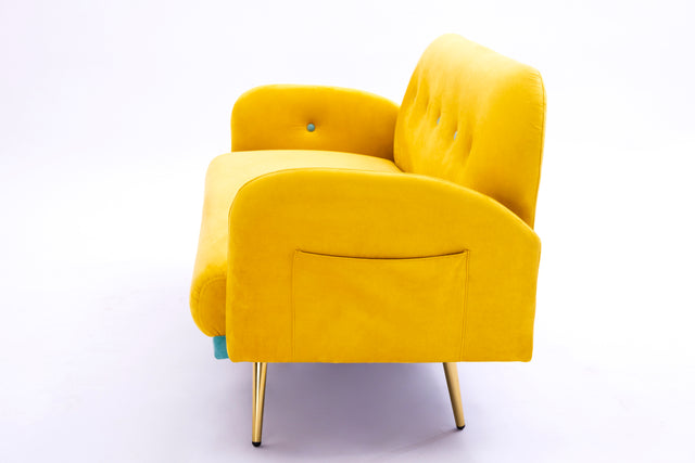 2156 sofa includes 2 pillows 58" yellow velvet sofa for small spaces