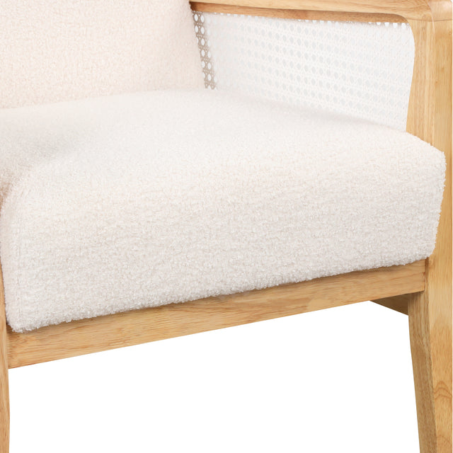 【EAT 3.10】Mid-Century Armchair Rattan Mesh Upholstered Accent Chair,Teddy Short Plush Particle Velvet Armchair for Living Room,Bedroom, Office, Studio,White