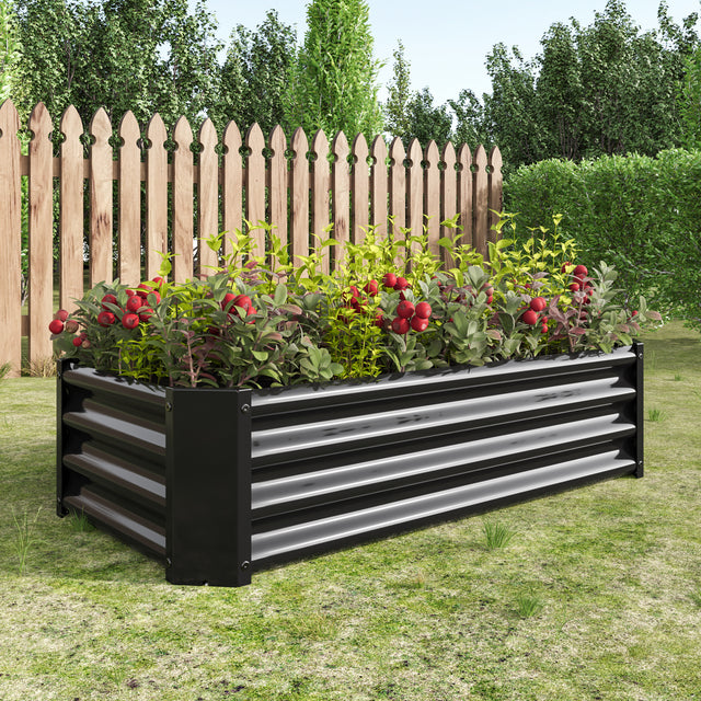 Metal Raised Garden Bed, Rectangle Raised Planter 4×2×1ft for Flowers Plants, Vegetables Herb Veezyo Black