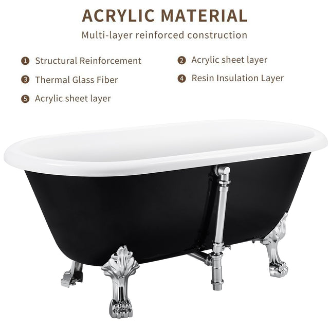 59" 100% Acrylic Freestanding Bathtub,Contemporary Soaking Tub,white inside black outside