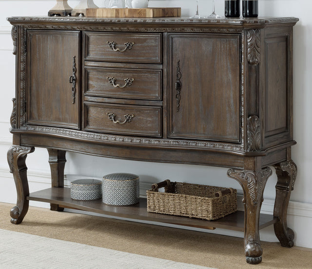 Traditional 1-Pc Grey Finish Storage Side Board Antique Cabriole Legs Living Room Furniture