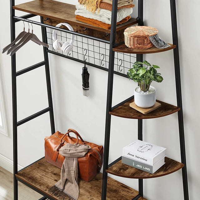 Entryway Coat Rack/ Hall Tree with Bookshelves, Multiple Hooks, and Bench Seat