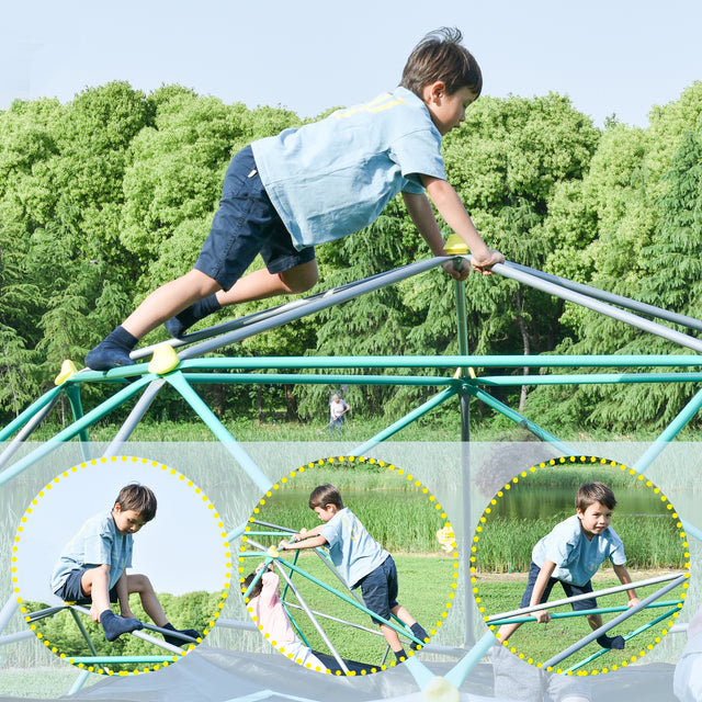 13ft Geometric Dome Climber Play Center, Kids Climbing Dome Tower with Canopy, Rust & UV Resistant Steel Supporting 1000 LBS