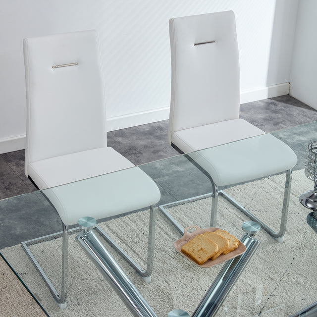 Modern Dining Chairs, PU Faux Leather High Back Upholstered Side Chair ,for Dining Room Kitchen Vanity Patio Club Guest Office Chair (Set of 2) (White+PU Leather)